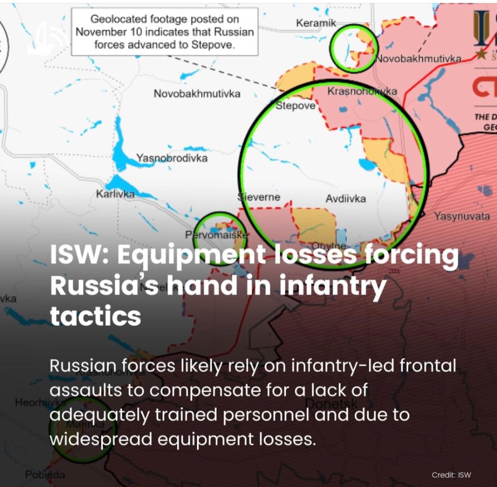 11/12/2023 – ISW: Equipment losses forcing Russia’s hand in infantry&nbsp;tactics