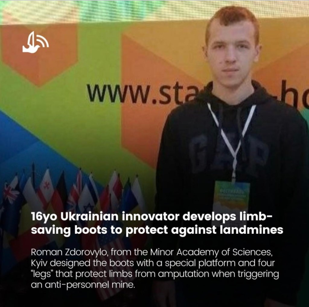 11/18/2023 – 16-year-old Ukrainian innovator develops limb-saving boots to protect against&nbsp;landmines