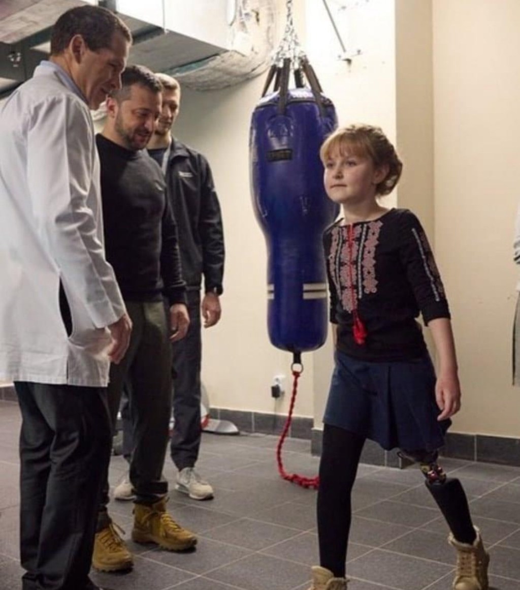 12/8/2023 – President Zelensky visits children undergoing rehabilitation after enemy shelling at Okhmatdyt&nbsp;hospital