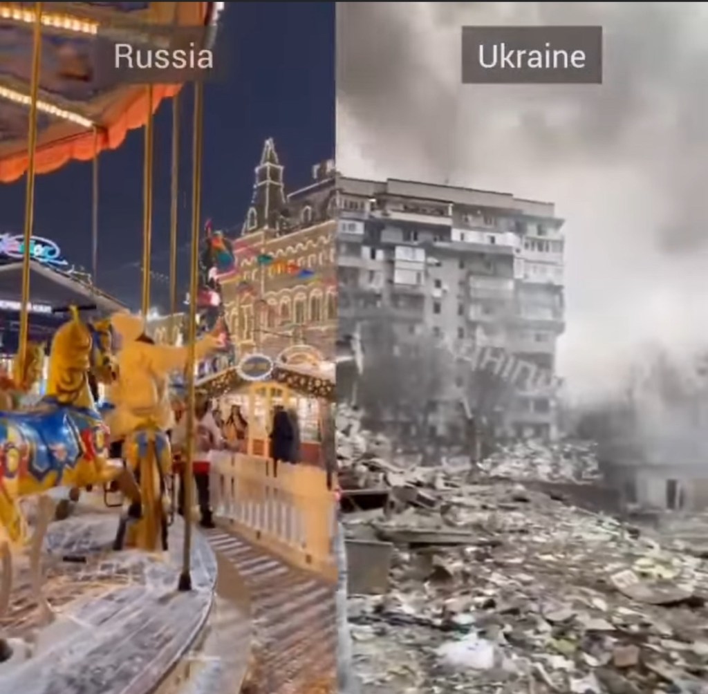 1/2/2024 – Left: winter holidays in russia. Right: winter holidays in Ukraine.&nbsp;(Video)