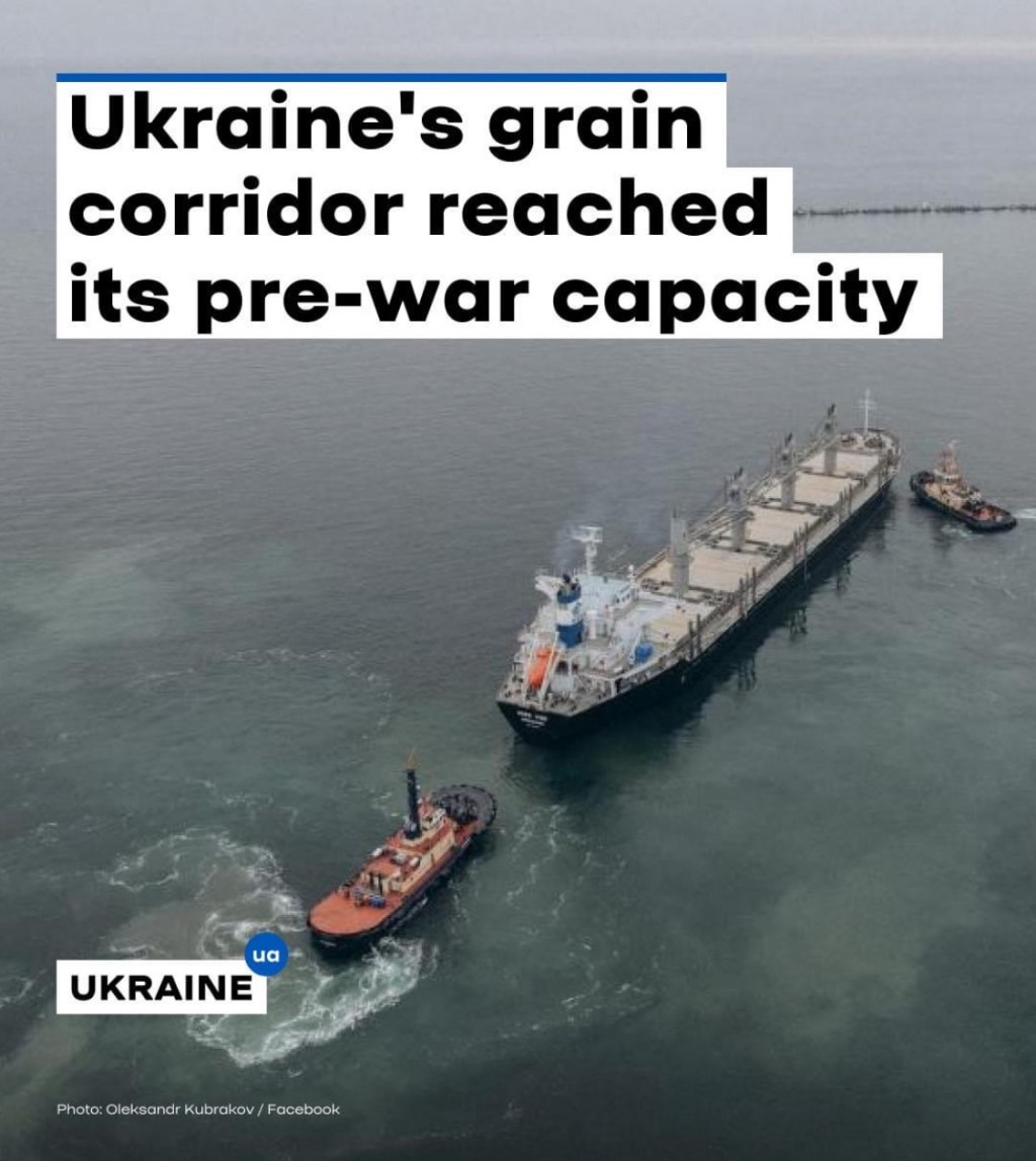1/15/2024 – Ukraineʼs grain corridor reached its pre-war capacity