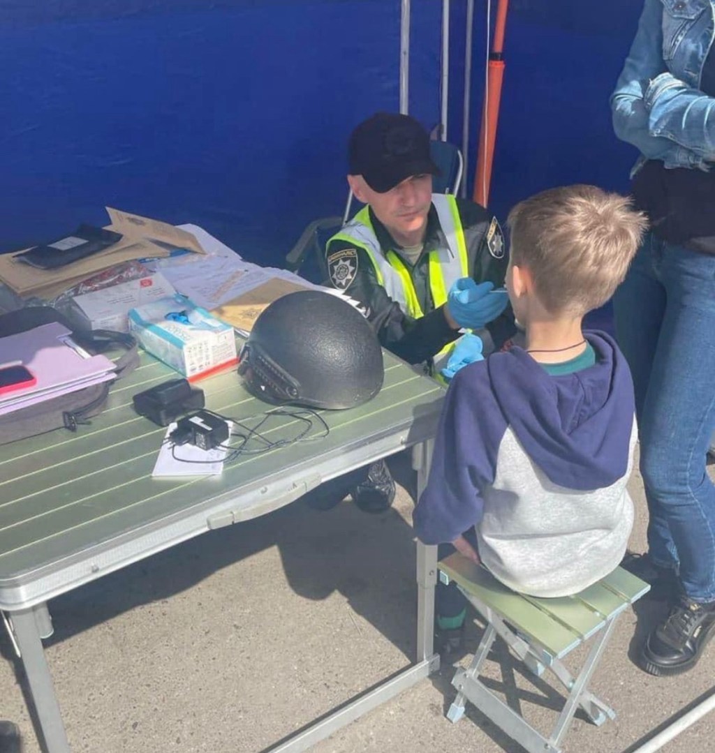 5/28/2024 — 8-year-old Mykhailo is undergoing a DNA sampling&nbsp;procedure