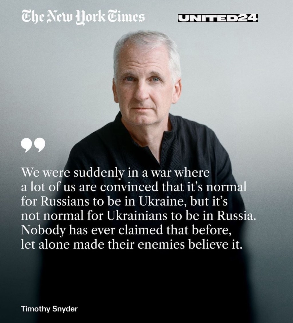 10/3/2024 — Timothy Snyder: “Arming Ukraine is more important than peace&nbsp;talks.”