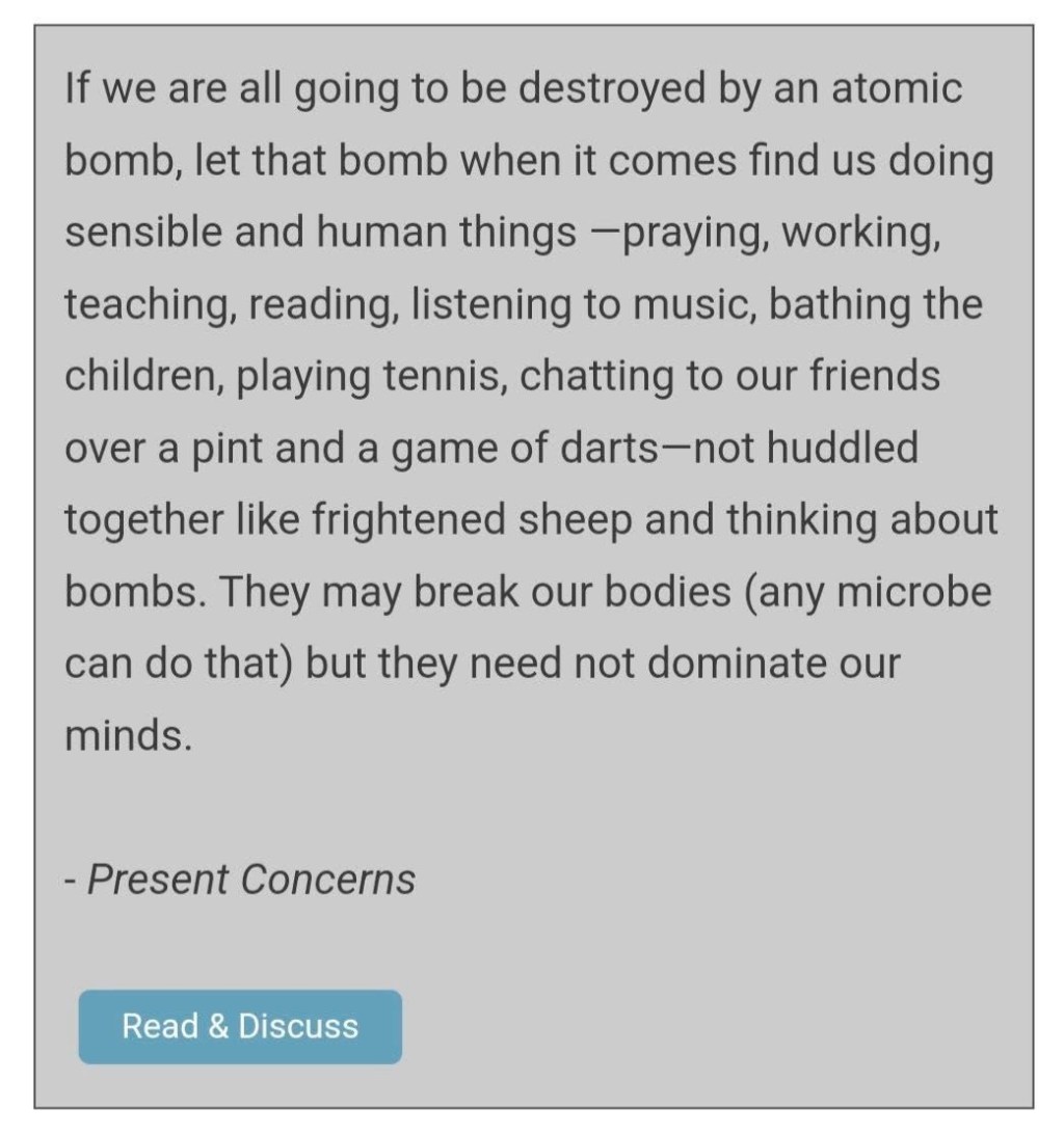 1/14/2025 — C. S. Lewis: “If we are all going to be destroyed by an atomic bomb….”